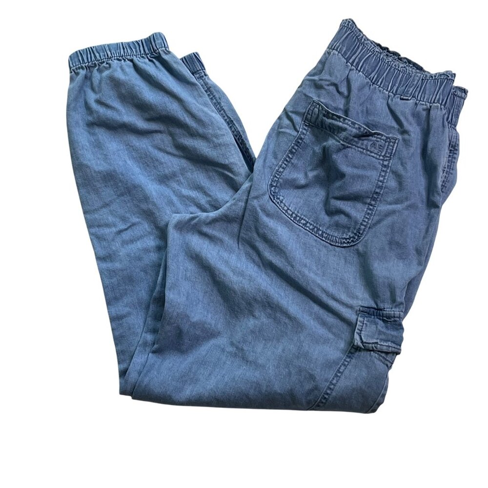 American Eagle Womens Blue Cargo Pants Size 8 Regular Elastic Waist Vintage u - Picture 2 of 15
